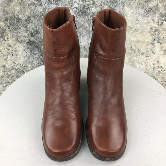 Naturalizer Women's Size 8M Brown Leather Block Heel Side Zip Ankle Booties - Picture 3 of 12